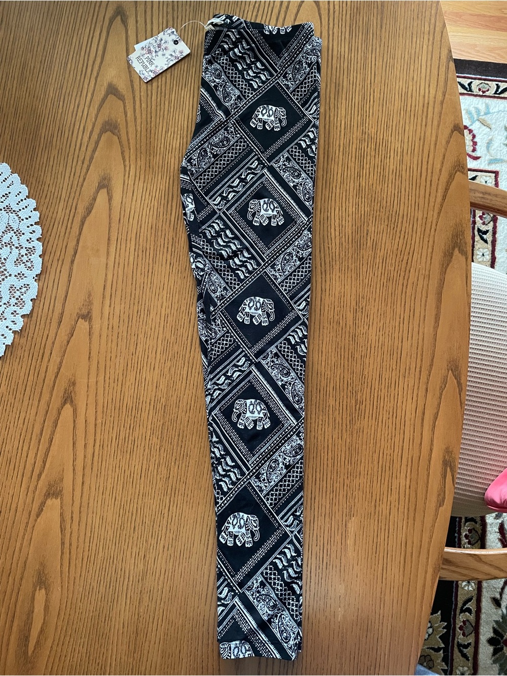 Pink Republic Black and White Elephant-Pattern Leggings